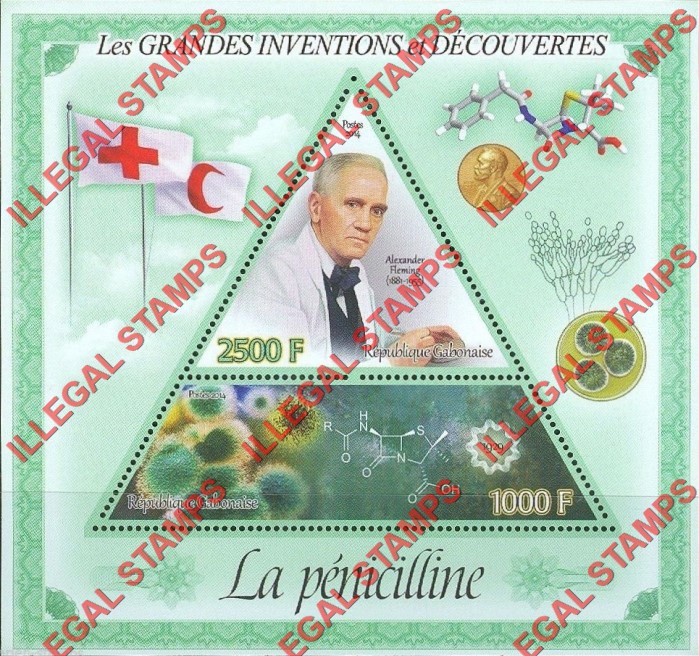 Gabon 2014 Great Inventions and Discoveries Penicillin Alexander Fleming Illegal Stamp Souvenir Sheet of 2 Gabon 2014 Great Inventions and Discoveries Penicillin Alexander Fleming Illegal Stamp Souvenir Sheet of 2