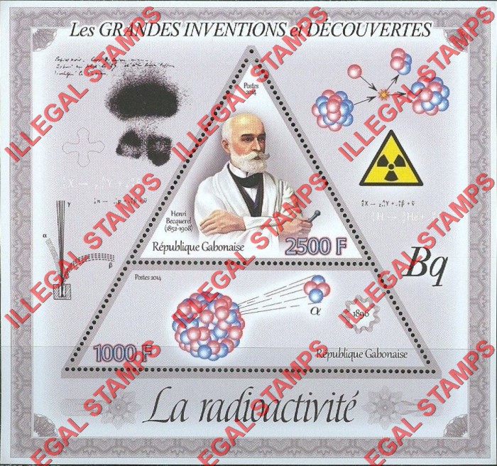 Gabon 2014 Great Inventions and Discoveries Radioactivity Henri Becquerel Illegal Stamp Souvenir Sheet of 2 Gabon 2014 Great Inventions and Discoveries Radioactivity Henri Becquerel Illegal Stamp Souvenir Sheet of 2