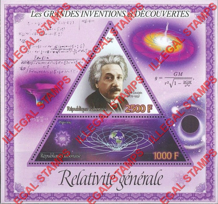Gabon 2014 Great Inventions and Discoveries Relativity Albert Einstein Illegal Stamp Souvenir Sheet of 2 Gabon 2014 Great Inventions and Discoveries Relativity Albert Einstein Illegal Stamp Souvenir Sheet of 2