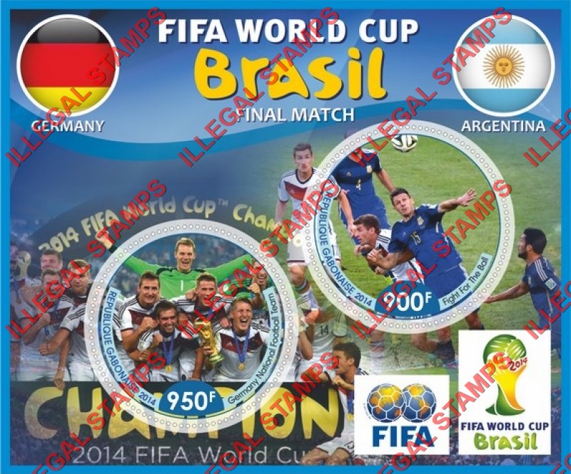 Gabon 2014 World Cup Soccer Illegal Stamp Souvenir Sheet of 2 Gabon 2014 World Cup Soccer Illegal Stamp Souvenir Sheet of 2
