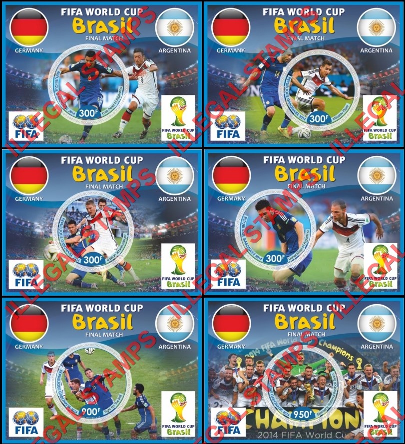 Gabon 2014 World Cup Soccer Illegal Stamp Souvenir Sheets of 1 Gabon 2014 World Cup Soccer Illegal Stamp Souvenir Sheets of 1