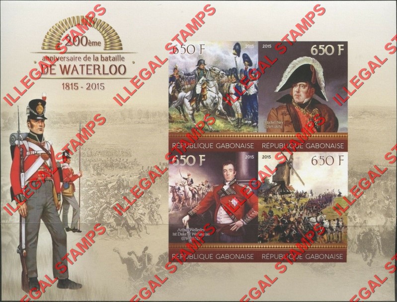 Gabon 2015 Battle of Waterloo Illegal Stamp Souvenir Sheet of 4 Gabon 2015 Battle of Waterloo Illegal Stamp Souvenir Sheet of 4