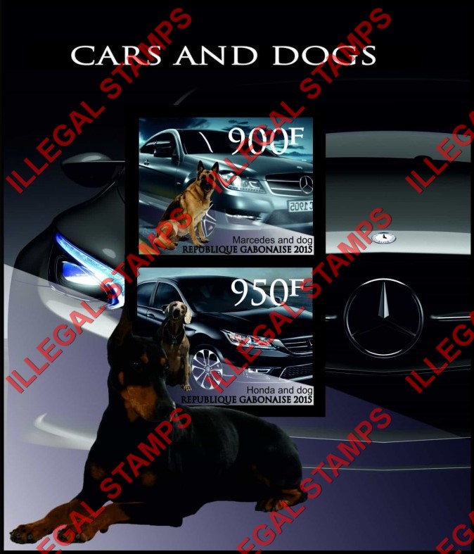 Gabon 2015 Cars and Dogs Illegal Stamp Souvenir Sheet of 2 Gabon 2015 Cars and Dogs Illegal Stamp Souvenir Sheet of 2