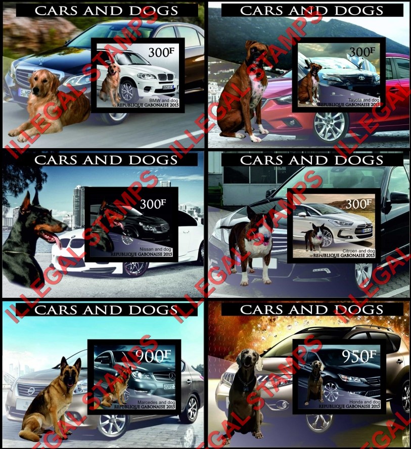 Gabon 2015 Cars and Dogs Illegal Stamp Souvenir Sheets of 1 Gabon 2015 Cars and Dogs Illegal Stamp Souvenir Sheets of 1