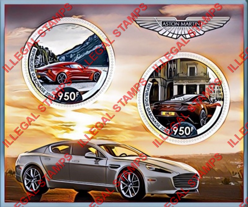 Gabon 2015 Cars Aston Martin Illegal Stamp Souvenir Sheet of 2 Gabon 2015 Cars Aston Martin Illegal Stamp Souvenir Sheet of 2