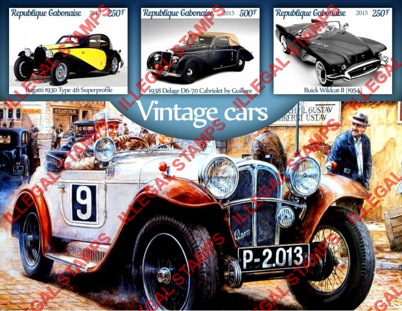 Gabon 2015 Vintage Cars Illegal Stamp Souvenir Sheet of 3 Gabon 2015 Vintage Cars Illegal Stamp Souvenir Sheet of 3