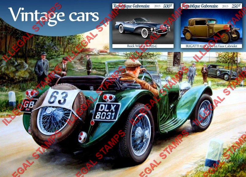 Gabon 2015 Vintage Cars Illegal Stamp Souvenir Sheet of 2 Gabon 2015 Vintage Cars Illegal Stamp Souvenir Sheet of 2