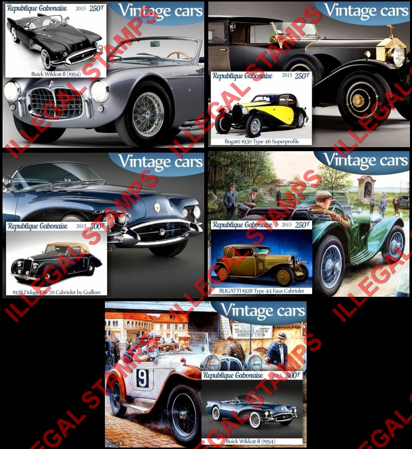 Gabon 2015 Vintage Cars Illegal Stamp Souvenir Sheets of 1 Gabon 2015 Vintage Cars Illegal Stamp Souvenir Sheets of 1