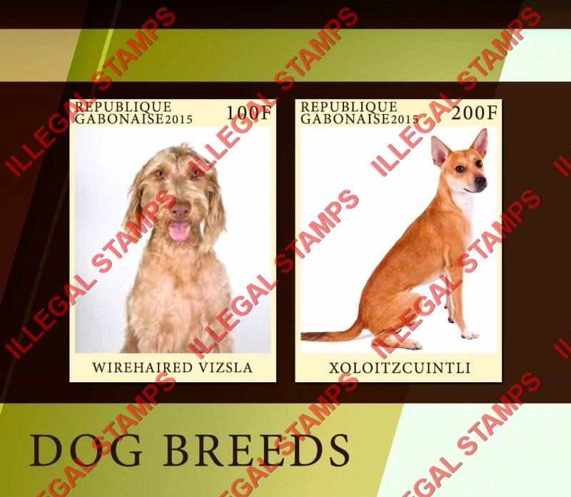 Gabon 2015 Dogs Illegal Stamp Souvenir Sheet of 2 Gabon 2015 Dogs Illegal Stamp Souvenir Sheet of 2