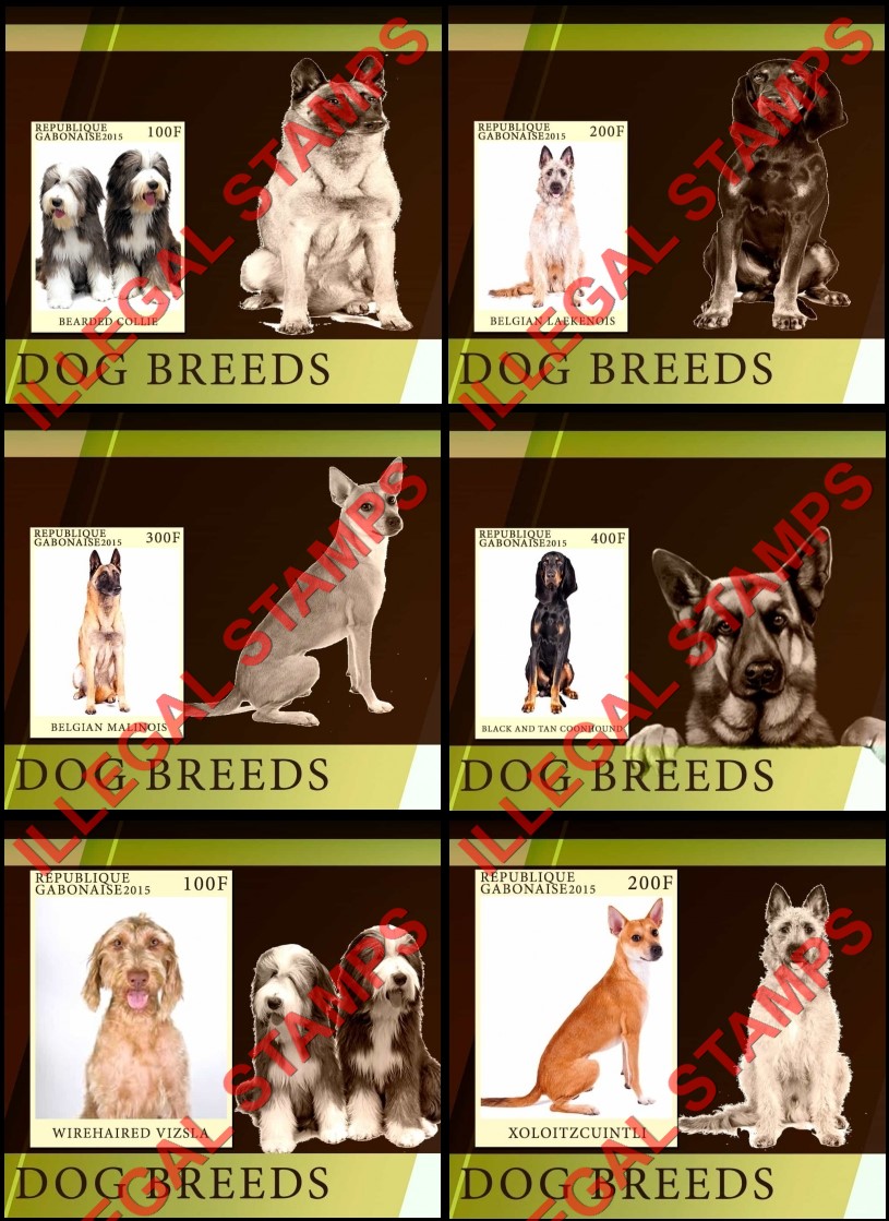 Gabon 2015 Dogs Illegal Stamp Souvenir Sheets of 1 Gabon 2015 Dogs Illegal Stamp Souvenir Sheets of 1