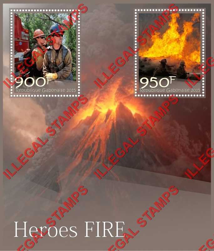 Gabon 2015 Firefighters Illegal Stamp Souvenir Sheet of 2 Gabon 2015 Firefighters Illegal Stamp Souvenir Sheet of 2