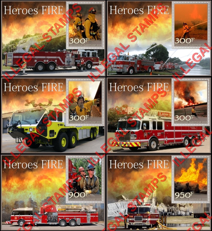 Gabon 2015 Firefighters Illegal Stamp Souvenir Sheets of 1 Gabon 2015 Firefighters Illegal Stamp Souvenir Sheets of 1