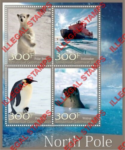 Gabon 2015 North Pole Illegal Stamp Souvenir Sheet of 4 Gabon 2015 North Pole Illegal Stamp Souvenir Sheet of 4