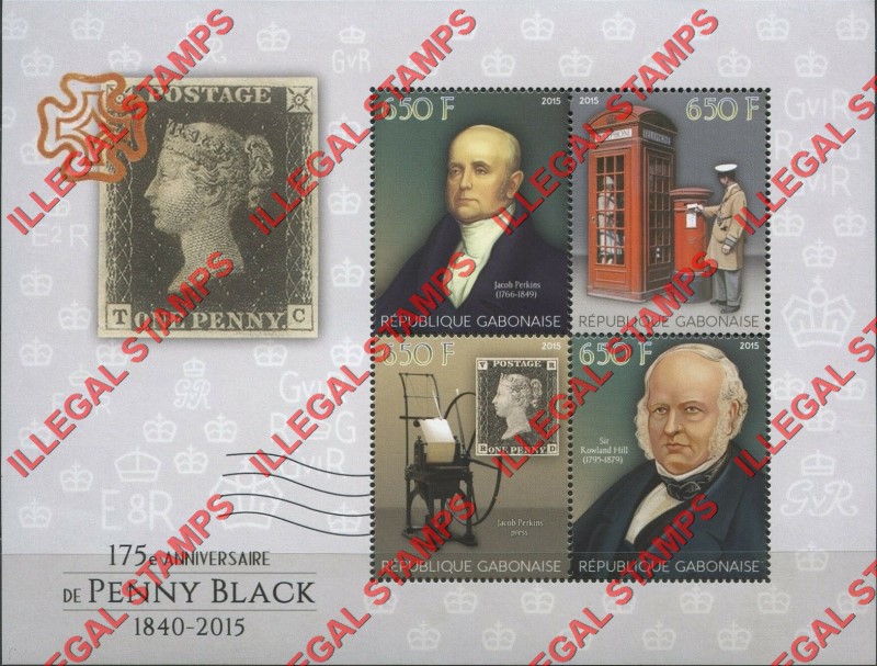 Gabon 2015 Penny Black Anniversary Illegal Stamp Souvenir Sheet of 4 Gabon 2015 Penny Black Anniversary Illegal Stamp Souvenir Sheet of 4