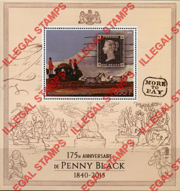 Gabon 2015 Penny Black Anniversary Illegal Stamp Souvenir Sheet of 1 Gabon 2015 Penny Black Anniversary Illegal Stamp Souvenir Sheet of 1