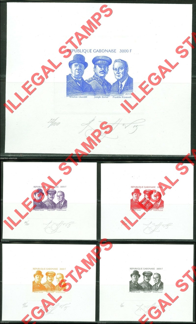 Gabon 2015 World War II Ending Illegal Stamp Artist Signed Die Proofs Gabon 2015 World War II Ending Illegal Stamp Artist Signed Die Proofs