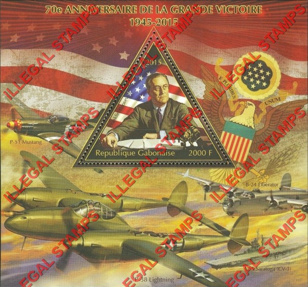 Gabon 2015 World War II Ending Franklin Roosevelt Illegal Stamp Souvenir Sheet of 1 Gabon 2015 World War II Ending Franklin Roosevelt Illegal Stamp Souvenir Sheet of 1