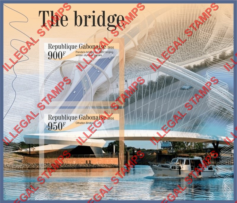 Gabon 2016 Bridges Illegal Stamp Souvenir Sheet of 2 Gabon 2016 Bridges Illegal Stamp Souvenir Sheet of 2