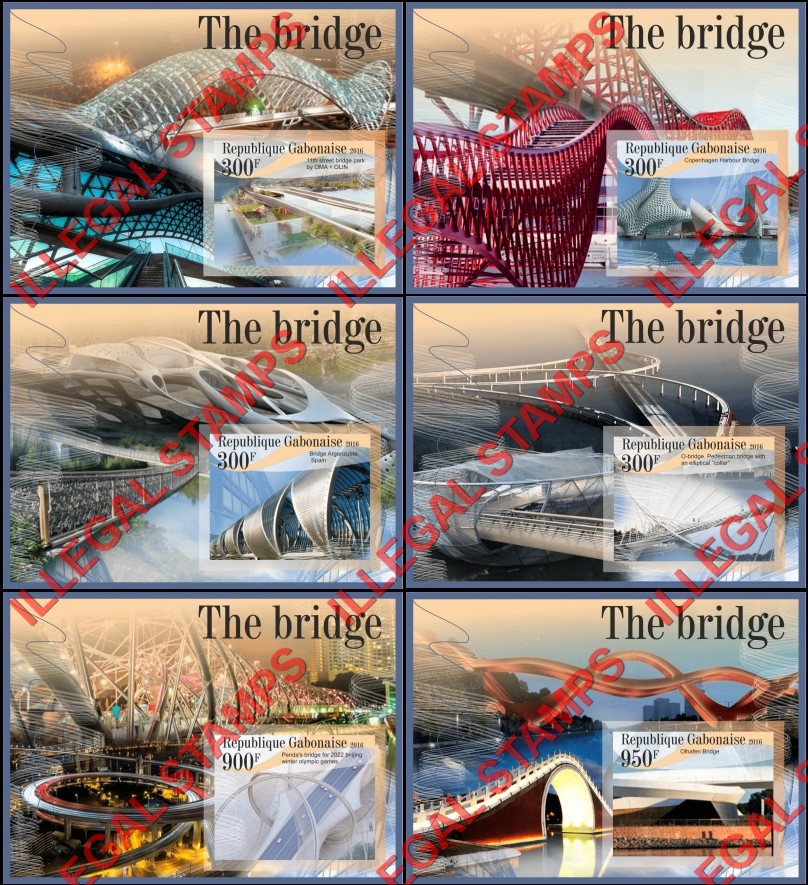 Gabon 2016 Bridges Illegal Stamp Souvenir Sheets of 1 Gabon 2016 Bridges Illegal Stamp Souvenir Sheets of 1