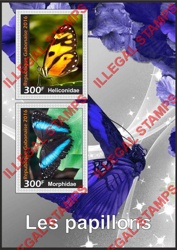 Gabon 2016 Butterflies Illegal Stamp Souvenir Sheet of 2 Gabon 2016 Butterflies Illegal Stamp Souvenir Sheet of 2