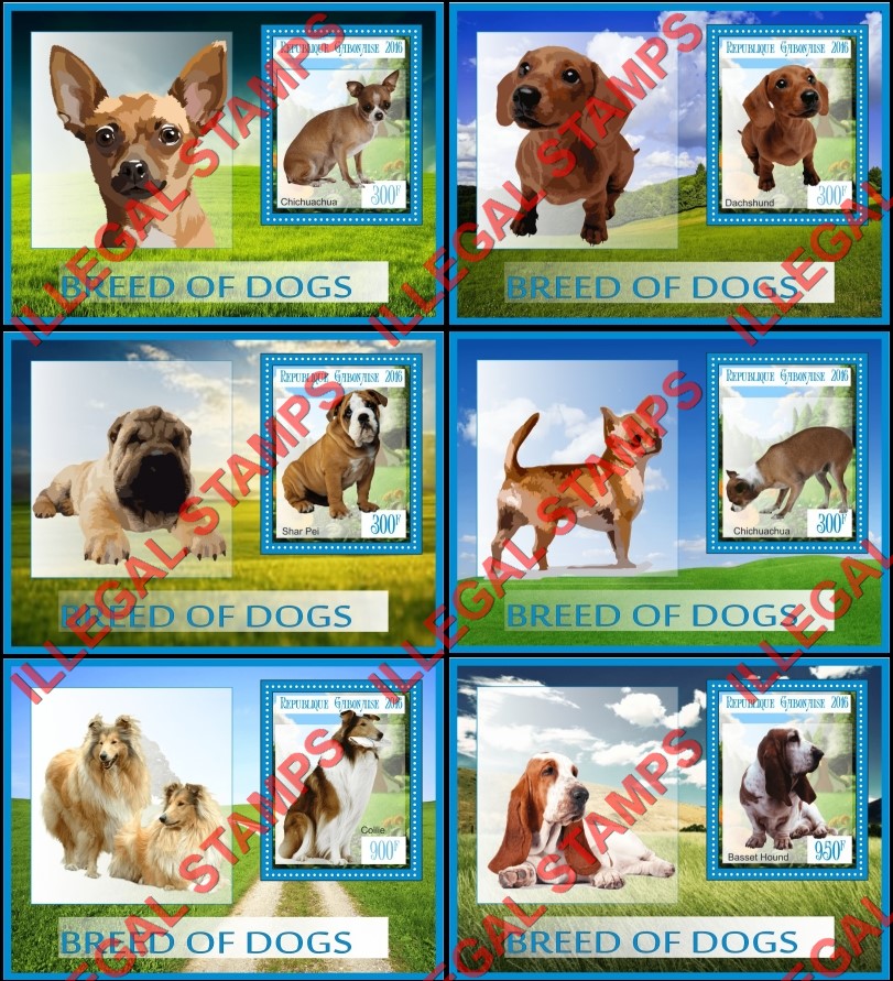 Gabon 2016 Dogs (different a) Illegal Stamp Souvenir Sheets of 1 Gabon 2016 Dogs (different a) Illegal Stamp Souvenir Sheets of 1