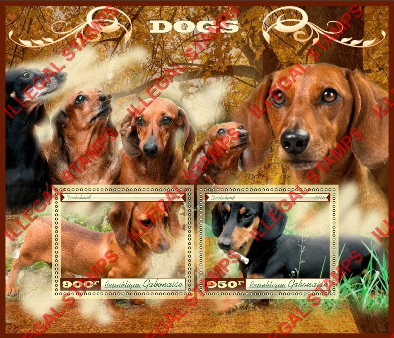 Gabon 2016 Dogs Dachshund (different b) Illegal Stamp Souvenir Sheet of 2 Gabon 2016 Dogs Dachshund (different b) Illegal Stamp Souvenir Sheet of 2