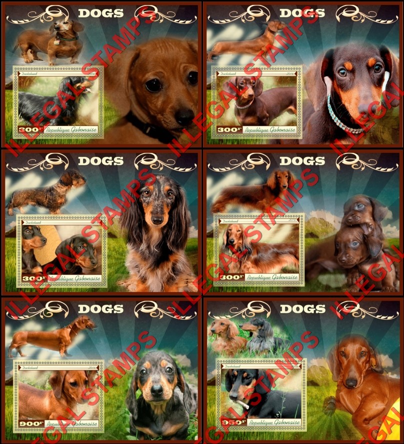 Gabon 2016 Dogs Dachshund (different b) Illegal Stamp Souvenir Sheets of 1 Gabon 2016 Dogs Dachshund (different b) Illegal Stamp Souvenir Sheets of 1