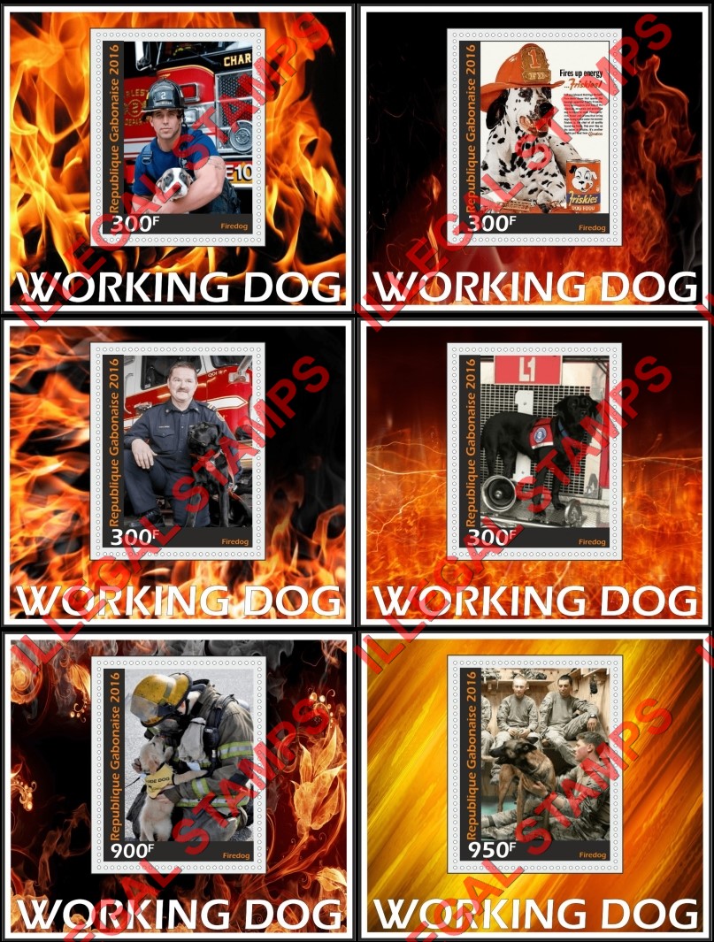 Gabon 2016 Dogs Working Firedog (different d) Illegal Stamp Souvenir Sheets of 1 Gabon 2016 Dogs Working Firedog (different d) Illegal Stamp Souvenir Sheets of 1