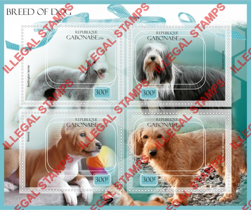Gabon 2016 Dogs (different) Illegal Stamp Souvenir Sheet of 4 Gabon 2016 Dogs (different) Illegal Stamp Souvenir Sheet of 4