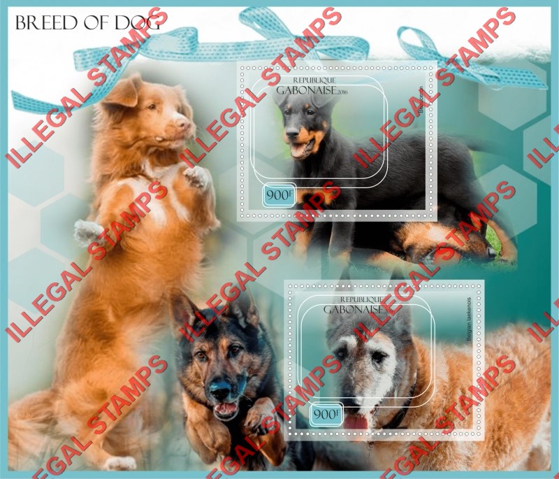 Gabon 2016 Dogs (different) Illegal Stamp Souvenir Sheet of 2 Gabon 2016 Dogs (different) Illegal Stamp Souvenir Sheet of 2
