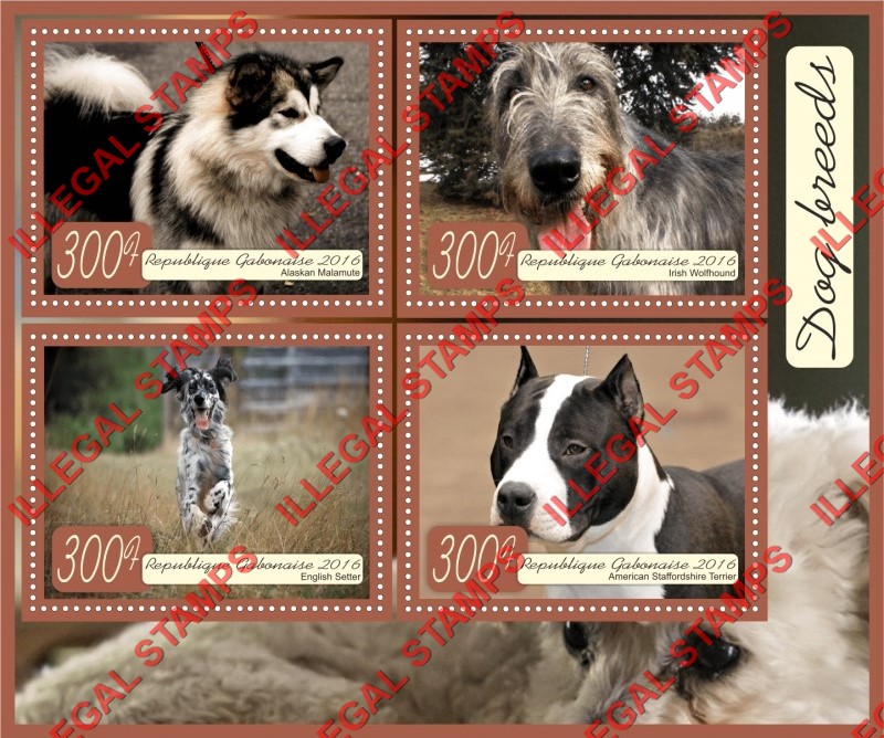 Gabon 2016 Dogs Illegal Stamp Souvenir Sheet of 4 Gabon 2016 Dogs Illegal Stamp Souvenir Sheet of 4