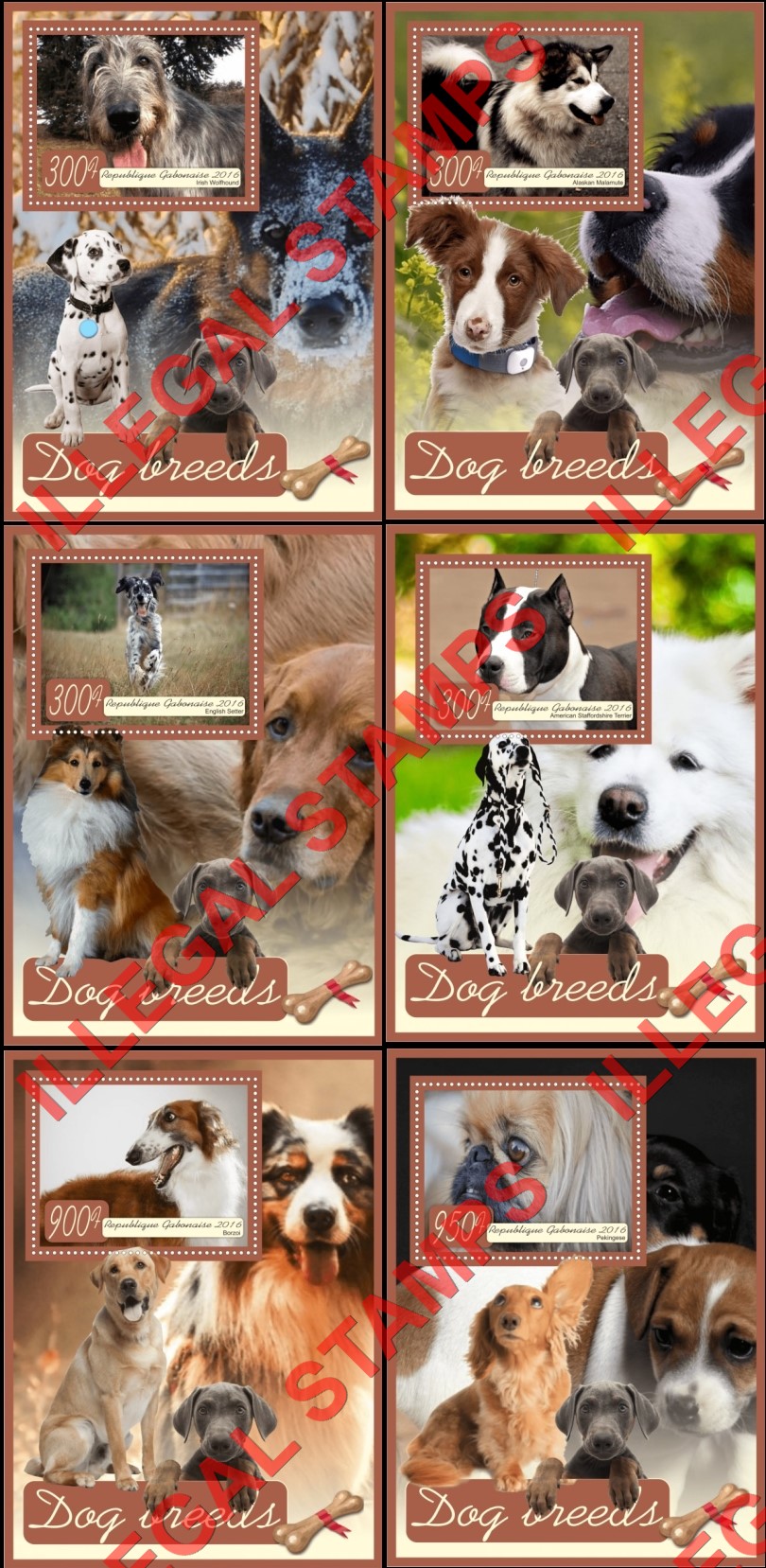 Gabon 2016 Dogs Illegal Stamp Souvenir Sheets of 1 Gabon 2016 Dogs Illegal Stamp Souvenir Sheets of 1