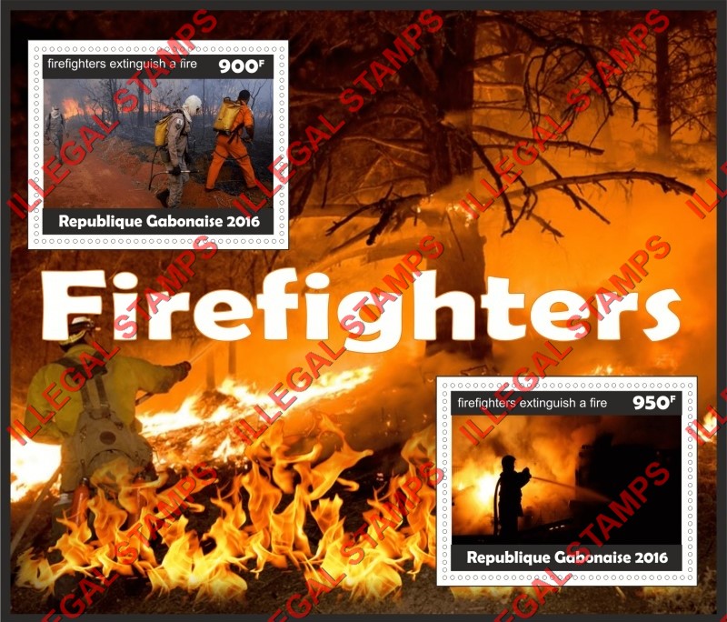 Gabon 2016 Firefighters Illegal Stamp Souvenir Sheet of 2 Gabon 2016 Firefighters Illegal Stamp Souvenir Sheet of 2