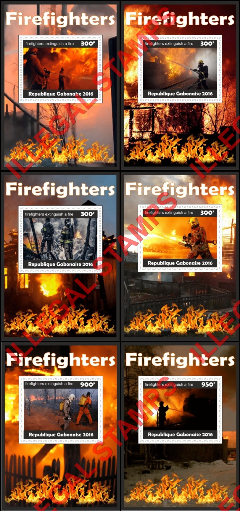 Gabon 2016 Firefighters Illegal Stamp Souvenir Sheets of 1 Gabon 2016 Firefighters Illegal Stamp Souvenir Sheets of 1
