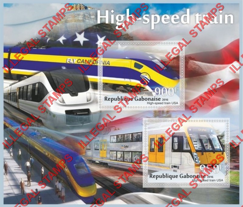 Gabon 2016 High Speed Trains Illegal Stamp Souvenir Sheet of 2 Gabon 2016 High Speed Trains Illegal Stamp Souvenir Sheet of 2