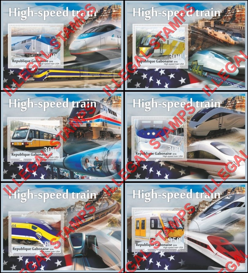 Gabon 2016 High Speed Trains Illegal Stamp Souvenir Sheets of 1 Gabon 2016 High Speed Trains Illegal Stamp Souvenir Sheets of 1