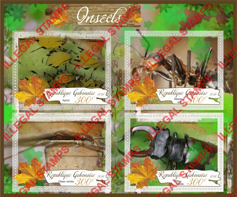 Gabon 2016 Insects Illegal Stamp Souvenir Sheet of 4 Gabon 2016 Insects Illegal Stamp Souvenir Sheet of 4