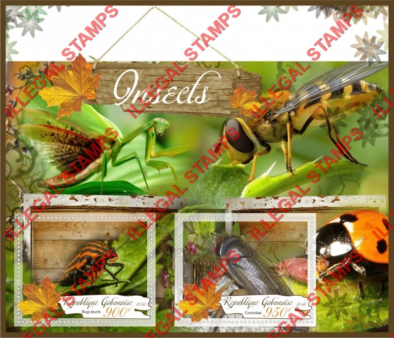 Gabon 2016 Insects Illegal Stamp Souvenir Sheet of 2 Gabon 2016 Insects Illegal Stamp Souvenir Sheet of 2
