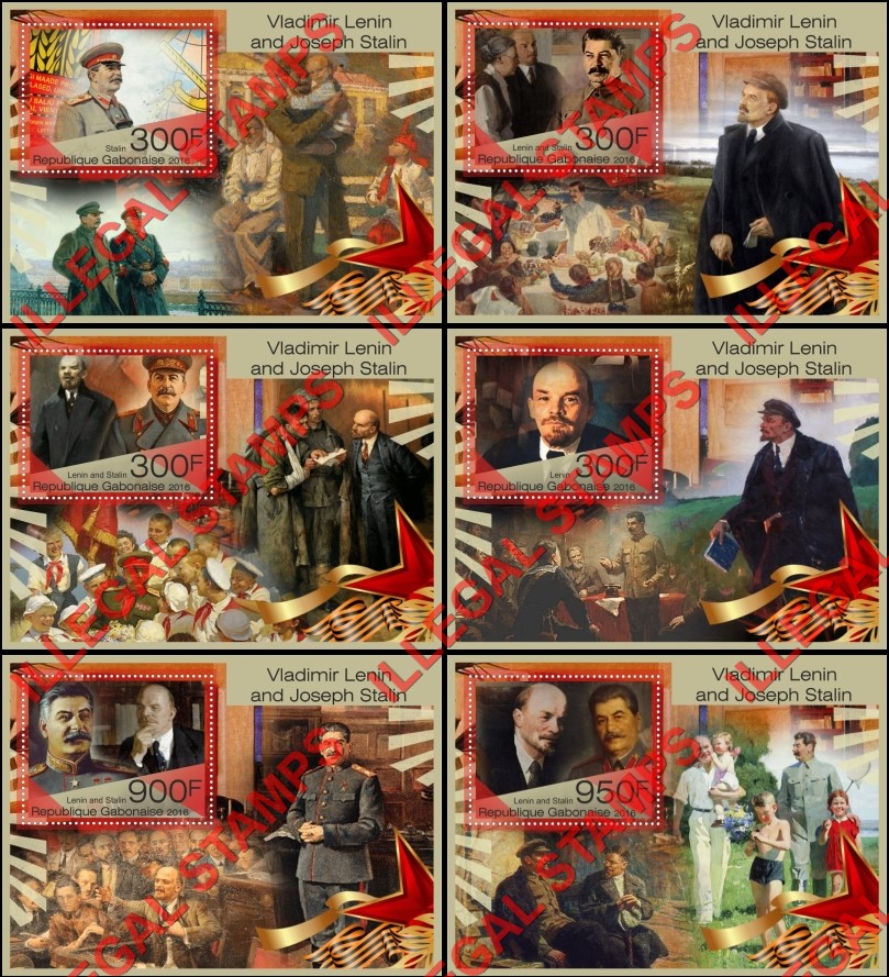 Gabon 2016 Vladimir Lenin and Joseph Stalin Illegal Stamp Souvenir Sheets of 1 Gabon 2016 Vladimir Lenin and Joseph Stalin Illegal Stamp Souvenir Sheets of 1