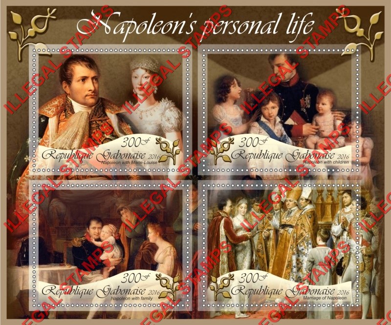 Gabon 2016 Napoleon Bonaparte Personal Life (different a) Illegal Stamp Souvenir Sheet of 4 Gabon 2016 Napoleon Bonaparte Personal Life (different a) Illegal Stamp Souvenir Sheet of 4