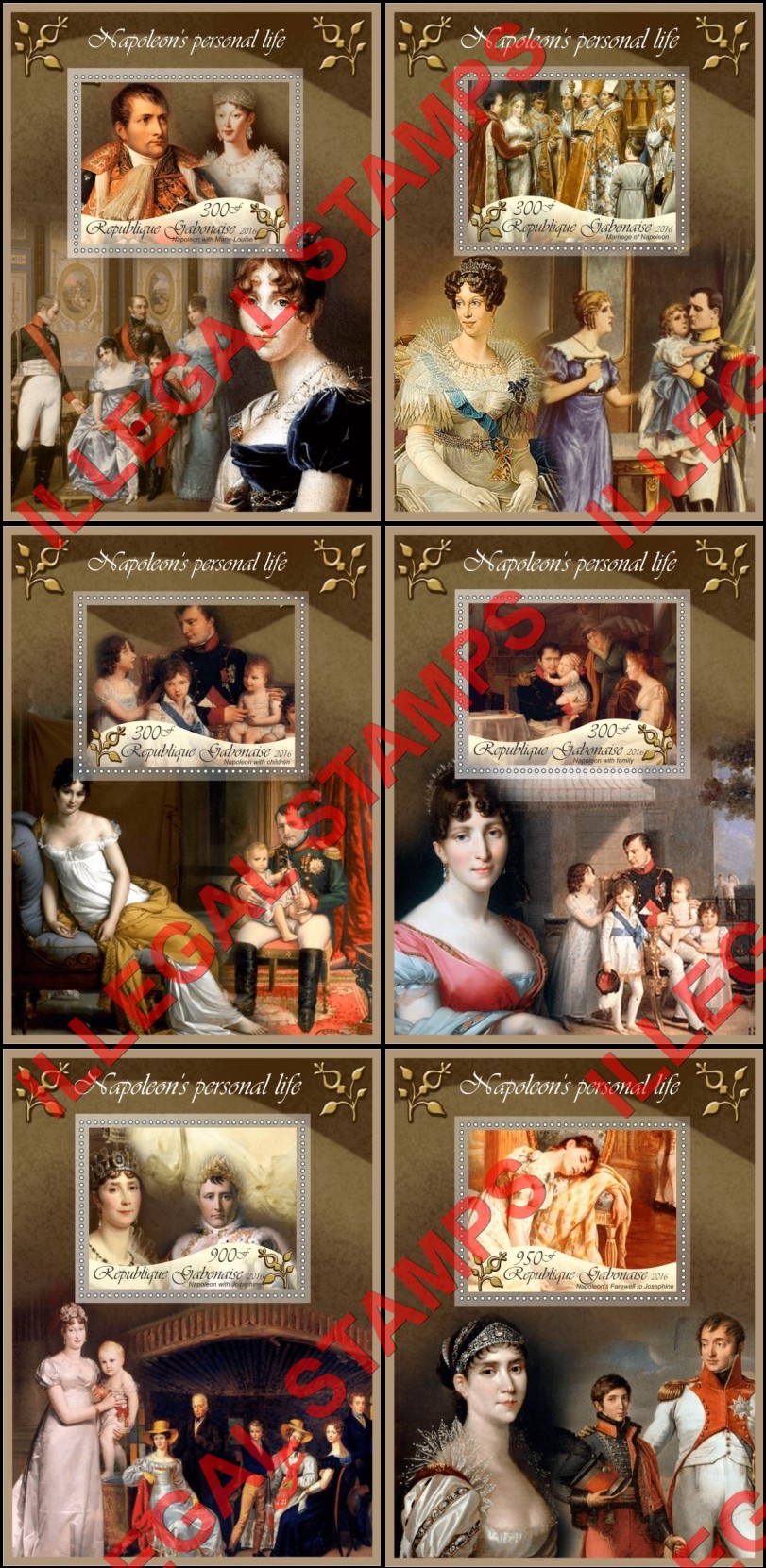 Gabon 2016 Napoleon Bonaparte Personal Life (different a) Illegal Stamp Souvenir Sheets of 1 Gabon 2016 Napoleon Bonaparte Personal Life (different a) Illegal Stamp Souvenir Sheets of 1