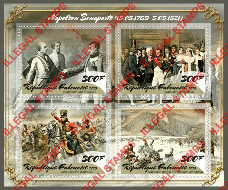 Gabon 2016 Napoleon Bonaparte (different) Illegal Stamp Souvenir Sheet of 4 Gabon 2016 Napoleon Bonaparte (different) Illegal Stamp Souvenir Sheet of 4