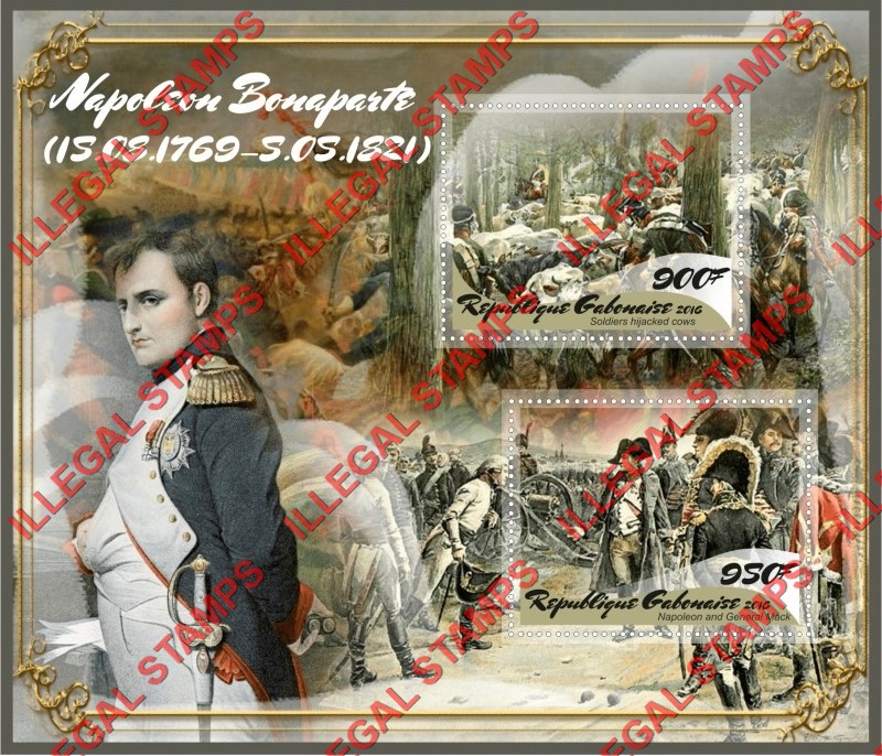 Gabon 2016 Napoleon Bonaparte (different) Illegal Stamp Souvenir Sheet of 2 Gabon 2016 Napoleon Bonaparte (different) Illegal Stamp Souvenir Sheet of 2