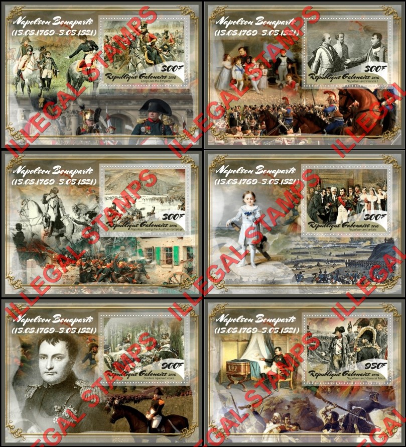 Gabon 2016 Napoleon Bonaparte (different) Illegal Stamp Souvenir Sheets of 1 Gabon 2016 Napoleon Bonaparte (different) Illegal Stamp Souvenir Sheets of 1