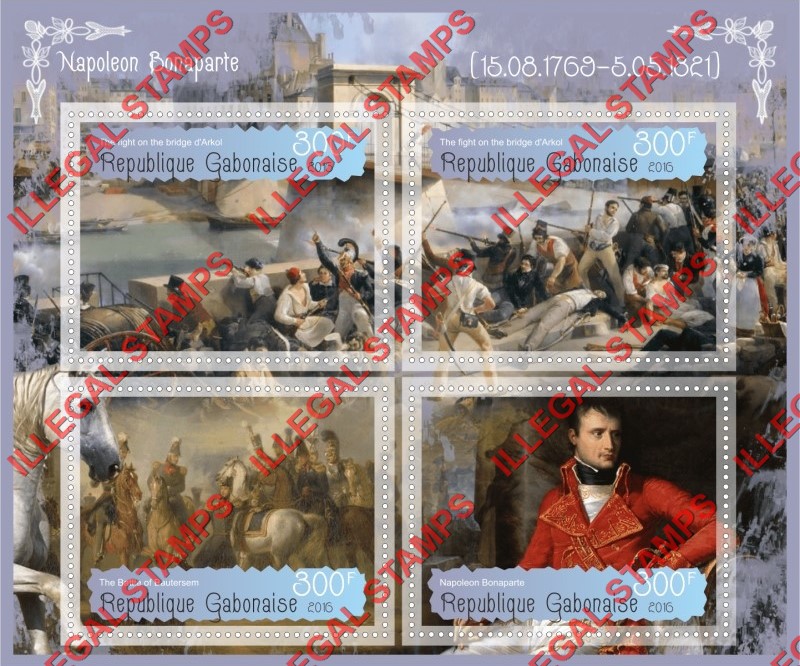 Gabon 2016 Napoleon Bonaparte Illegal Stamp Souvenir Sheet of 4 Gabon 2016 Napoleon Bonaparte Illegal Stamp Souvenir Sheet of 4