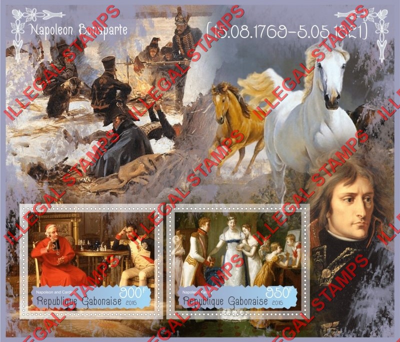 Gabon 2016 Napoleon Bonaparte Illegal Stamp Souvenir Sheet of 2 Gabon 2016 Napoleon Bonaparte Illegal Stamp Souvenir Sheet of 2