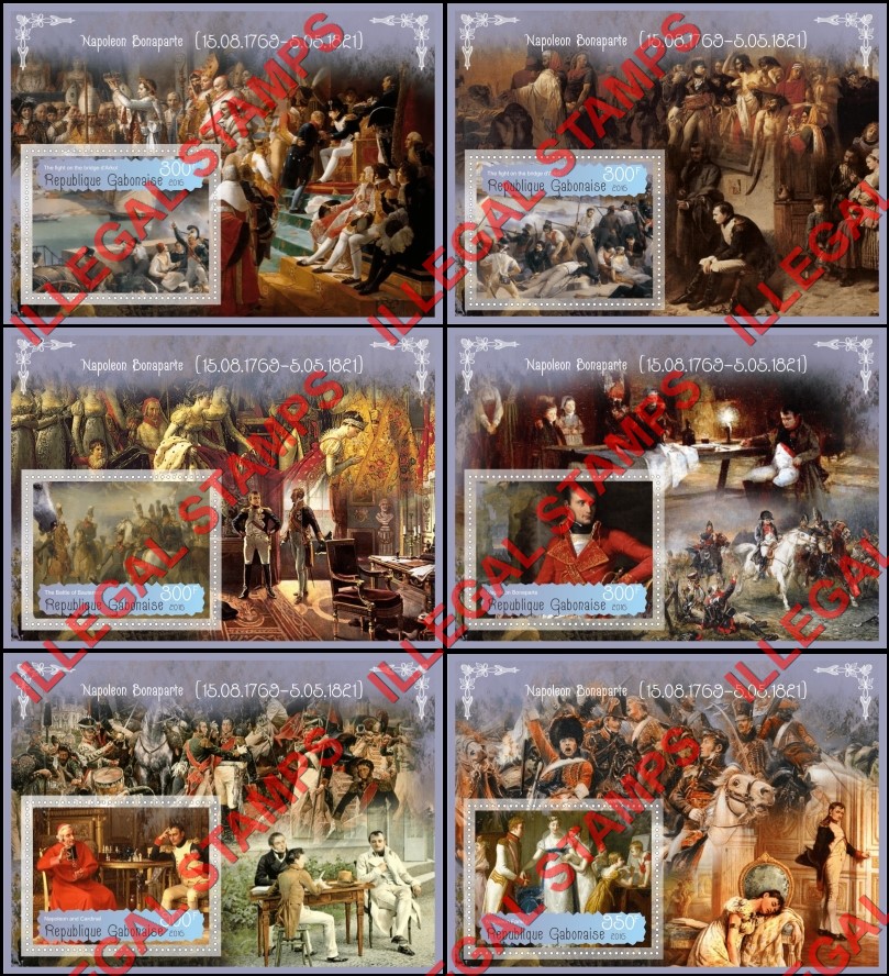 Gabon 2016 Napoleon Bonaparte Illegal Stamp Souvenir Sheets of 1 Gabon 2016 Napoleon Bonaparte Illegal Stamp Souvenir Sheets of 1