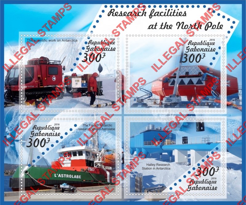 Gabon 2016 North Pole Research Facilities Illegal Stamp Souvenir Sheet of 4 Gabon 2016 North Pole Research Facilities Illegal Stamp Souvenir Sheet of 4