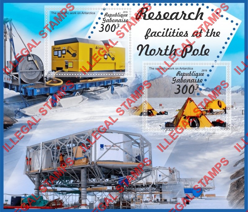 Gabon 2016 North Pole Research Facilities Illegal Stamp Souvenir Sheet of 2 Gabon 2016 North Pole Research Facilities Illegal Stamp Souvenir Sheet of 2