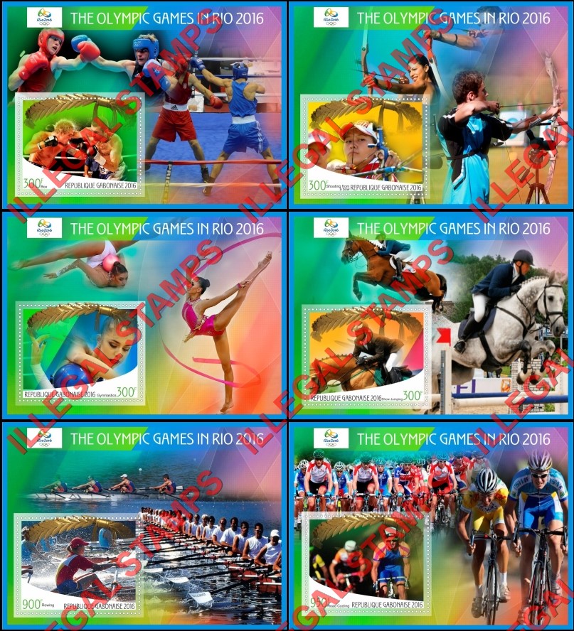 Gabon 2016 Olympic Games in Rio (different) Illegal Stamp Souvenir Sheets of 1 Gabon 2016 Olympic Games in Rio (different) Illegal Stamp Souvenir Sheets of 1